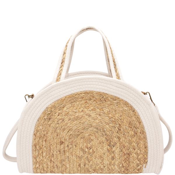 ROUNDED HANDLE STRAW SATCHEL BAG