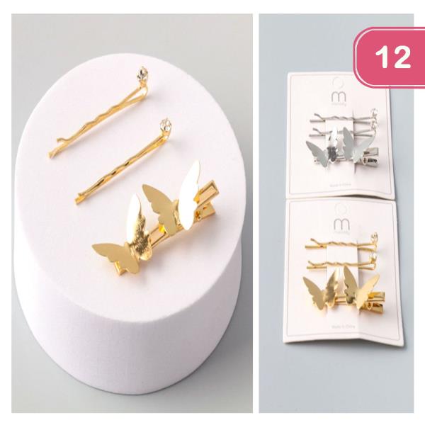 METAL BUTTERFLY BOBBY PIN SET (12 UNITS)