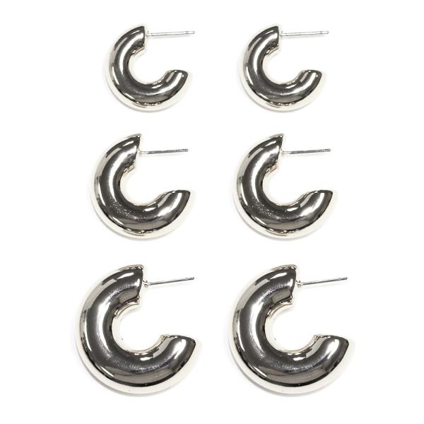 C PUFFY HOOP EARRING 3 PAIR SET