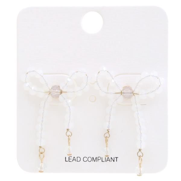 GLASS CRYSTAL BEAD RIBBON BOW EARRING