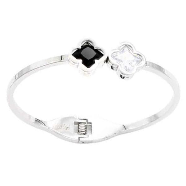 DOUBLE CLOVER STAINLESS STEEL HINGED BRACELET