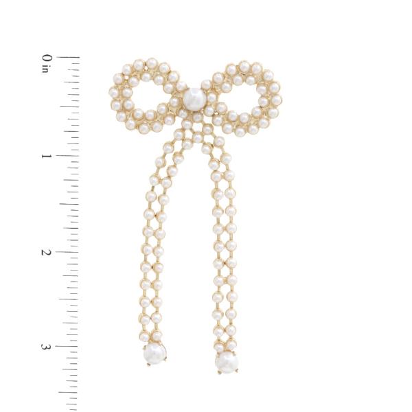 2 LINE PEARL RIBBON BOW WITH PEARL TIP EARRING