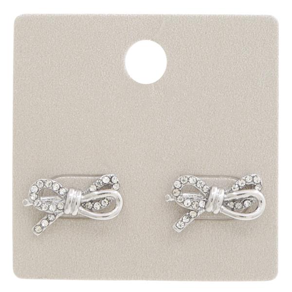 RHINESTONE RIBBON BOW METAL STUD EARRING