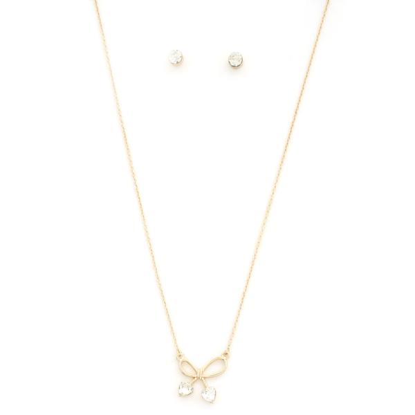 HEART CRYSTAL BOW CHARM NECKLACE