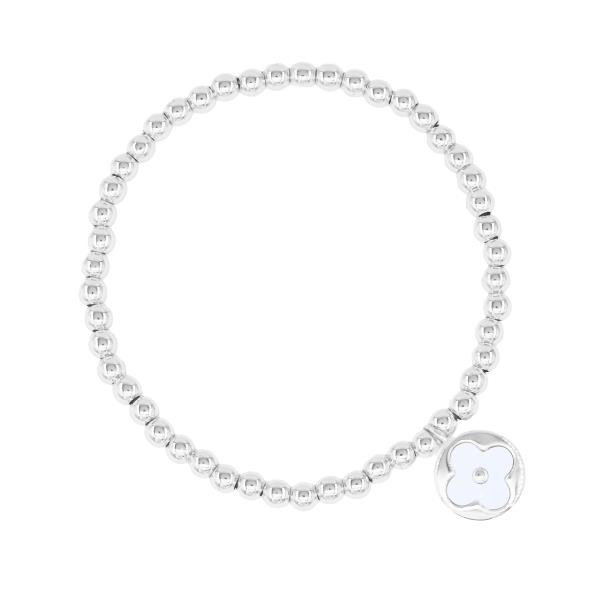 MOTHER OF PEARL CLOVER STAINLESS STEEL STRETCH BRACELET
