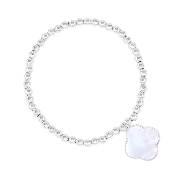 MOTHER OF PEARL CLOVER STAINLESS STEEL STRETCH BRACELET