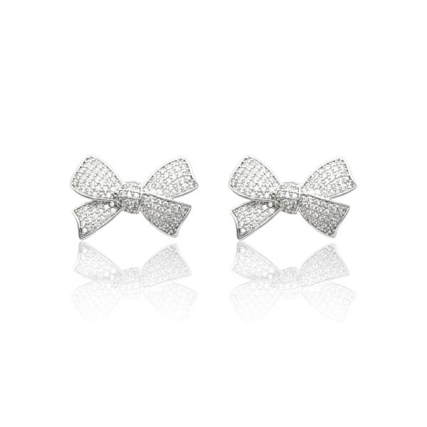 CZ RIBBON BOW POST EARRING