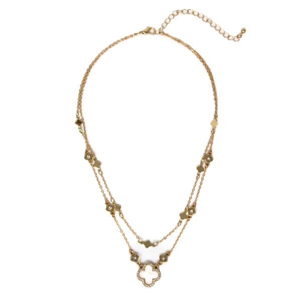 2 LAYERED METAL CHAIN CLOVER PENDANT NECKLACE