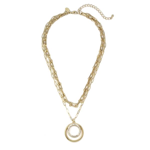 2 LAYRED METAL CHAIN ROUND PENDANT NECKLACE