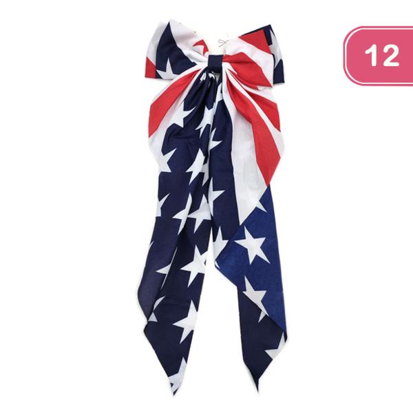 AMERICAN FLAG STARS STRIPES OVERSIZED HAIR BOW PINS (12 UNITS)
