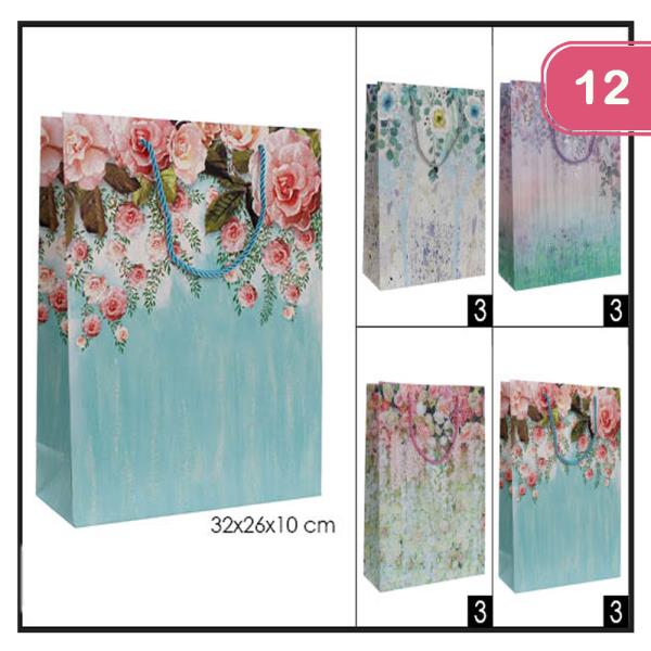COLORFUL FLORAL LARGE SIZE GIFT BAG (12 UNITS)