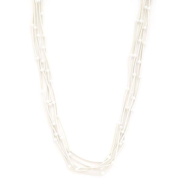 PEARL BEAD LAYERED METAL NECKLACE