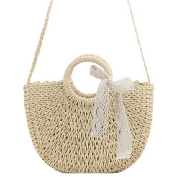 STRAW RIBBON ROUND HANDLE TOTE BAG WITH CROSSBODY