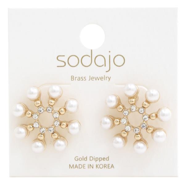 SODAJO FLOWER PEARL BEAD GOLD DIPPED EARRING