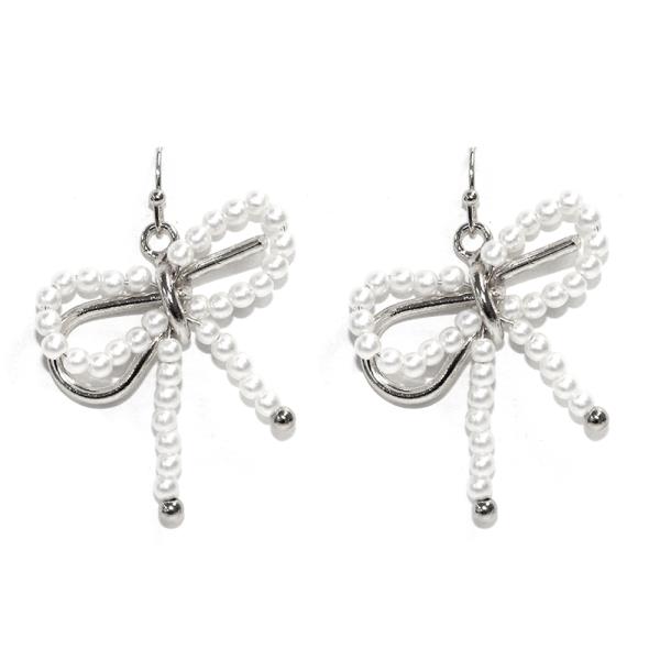 METAL PEARL RIBBON DANGLE EARRING