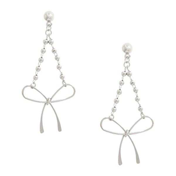 BOW METAL BALL BEAD DANGLE EARRING