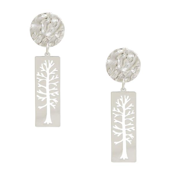 CUT OUT TREE RECTANGLE METAL EARRING