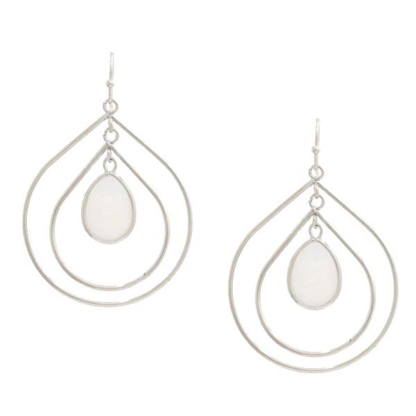 TEARDROP MOTHER OF PEARL METAL DANGLE EARRING