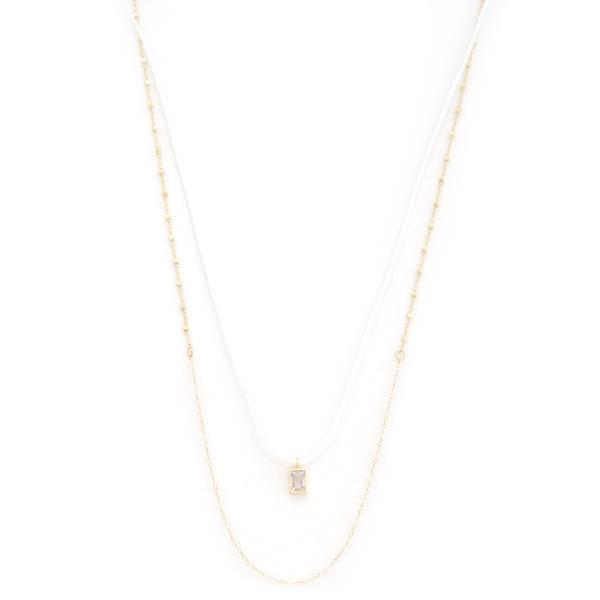 DAINTY RECTANGLE CZ BEADED LAYERED NECKLACE