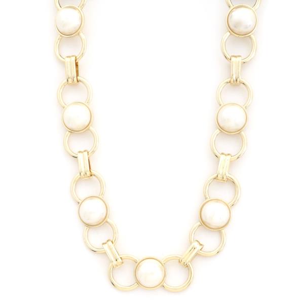 PEARL BEAD CIRCLE LINK METAL NECKLACE