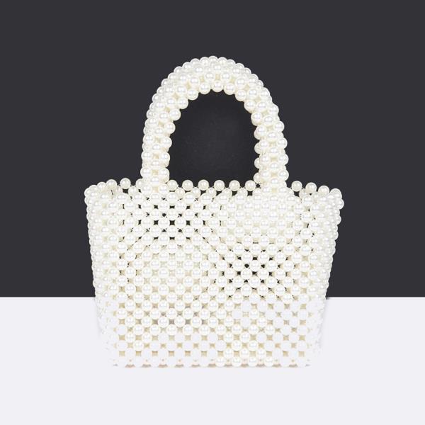 HAND MADE FAUX PEARL BEAD SMALL TOTE BAG