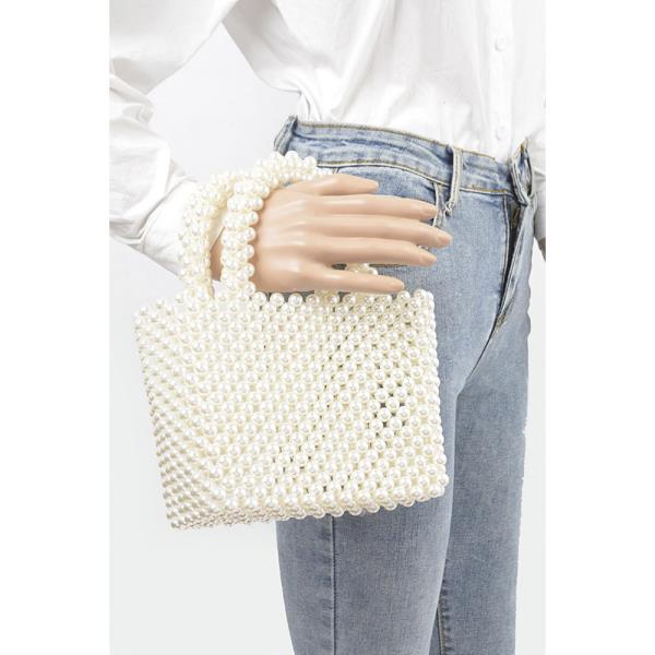 HAND MADE FAUX PEARL BEAD SMALL TOTE BAG