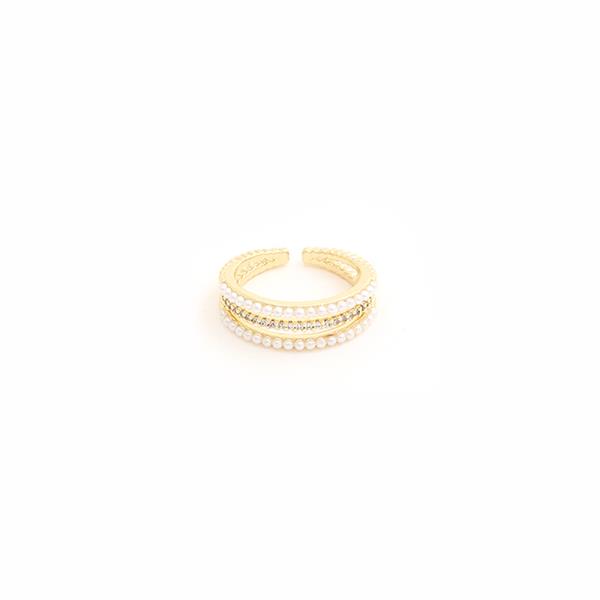 SODAJO PEARL GOLD DIPPED CZ ADJUSTABLE RING