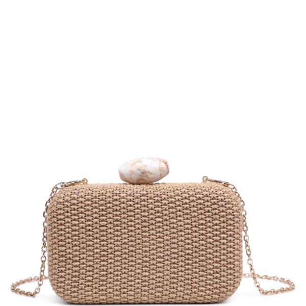 WOVEN STRAW MARBLED CLASP EZRA EVENING BAG