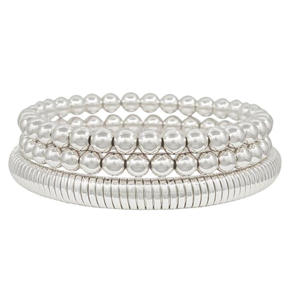 WATER-RESISTANT 3 SET STRETCHED 6MM METAL BALL BRACELET