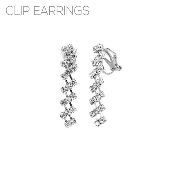 RHINESTONE DIAGONAL CLIP EARRING