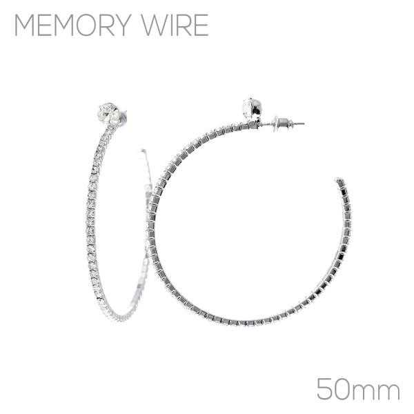 RHINESTONE ROUND TOP 50MM HOOP EARRING