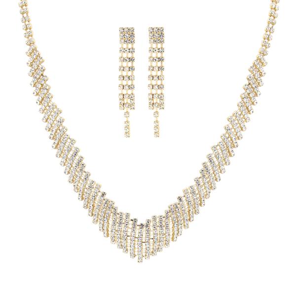 RHINESTONE V SHAPE NECKLACE EARRING SET