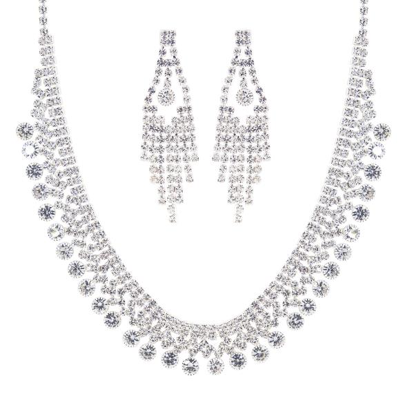 RHINESTONE ROUND STONE BIB NECKLACE SET