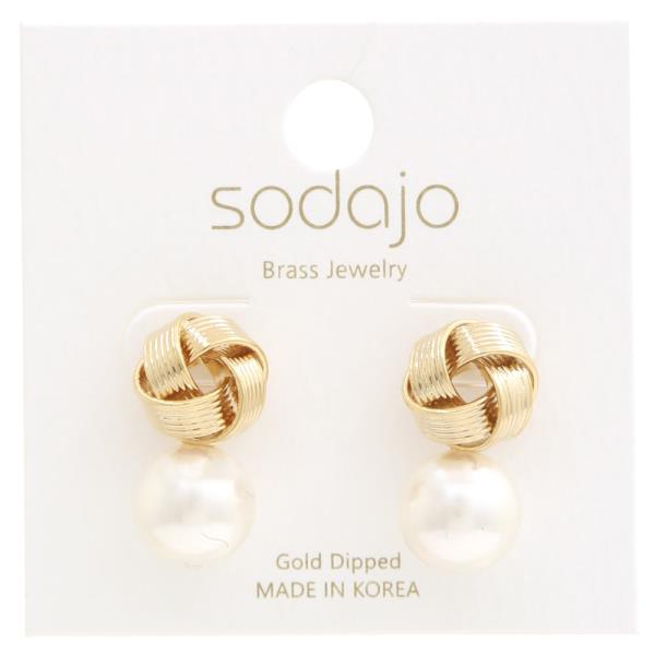 SODAJO PEARL BEAD KNOT GOLD DIPPED EARRING
