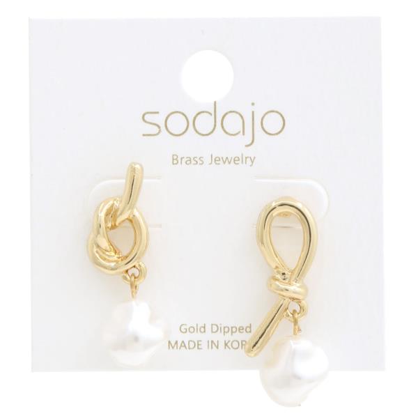 SODAJO KNOT PEARL BEAD GOLD DIPPED EARRING