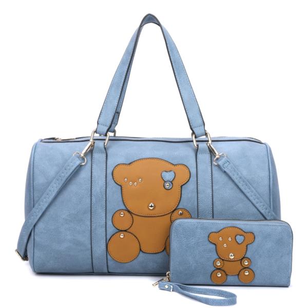 2IN1 CUTE BEAR DESIGN TRAVEL HANDLE BAG W WALLET SET