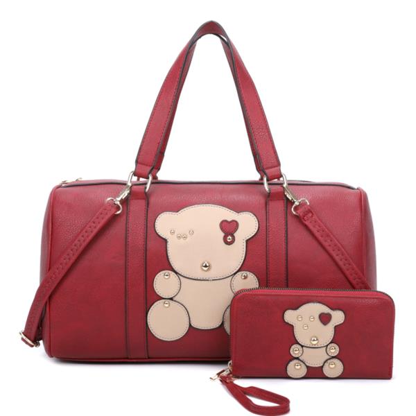 2IN1 CUTE BEAR DESIGN TRAVEL HANDLE BAG W WALLET SET