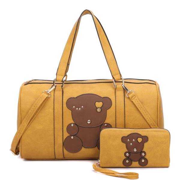 2IN1 CUTE BEAR DESIGN TRAVEL HANDLE BAG W WALLET SET