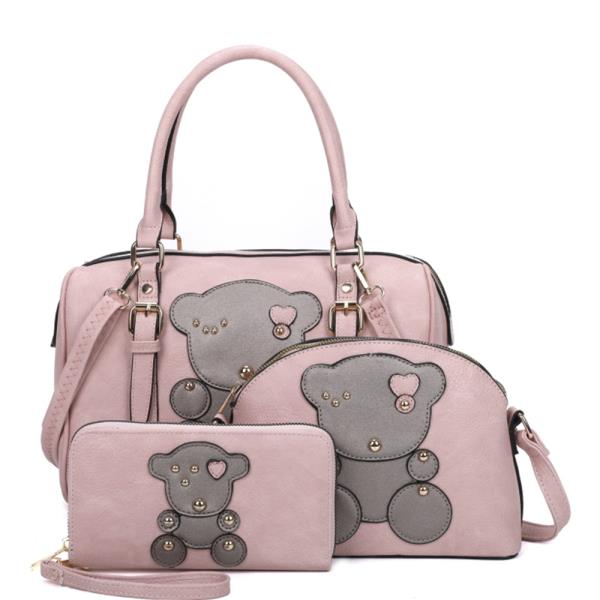 3IN1 CUTE BEAR DESIGN BOSTON BAG W CROSSBODY AND WALLET SET