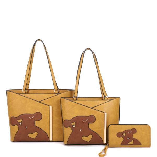 3IN1 CUTE BEAR DESIGN SHOULDER TOTE W MATCHING BAG AND WALLET SET