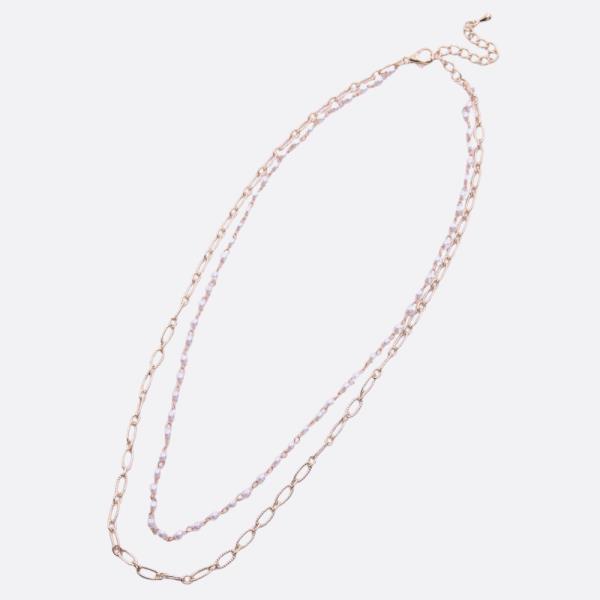 SODAJO OVAL LINK PEARL BEAD LAYERED NECKLACE