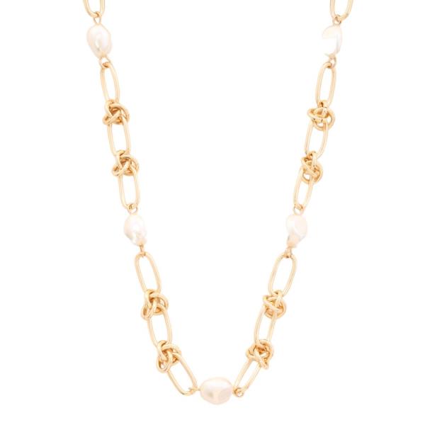 SODAJO GOLD DIPPED METAL PEARL CHAIN NECKLACE