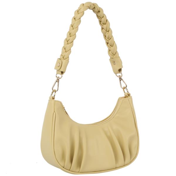 SMOOTH PLEATED BRAIDED HANDLE SHOULDER BAG