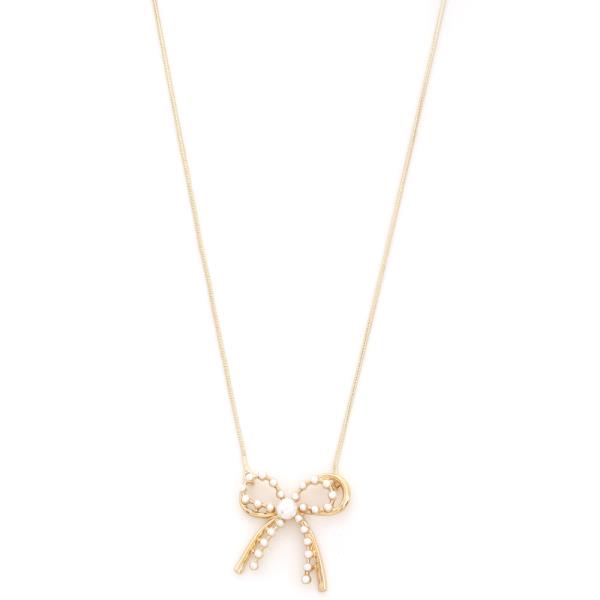 BOW PEARL BEAD PENDANT NECKLACE