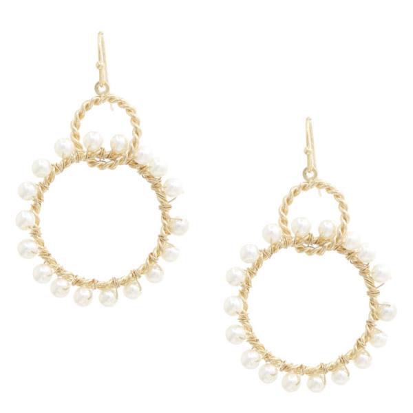 DOUBLE CIRCLE PEARL BEAD DANGLE EARRING