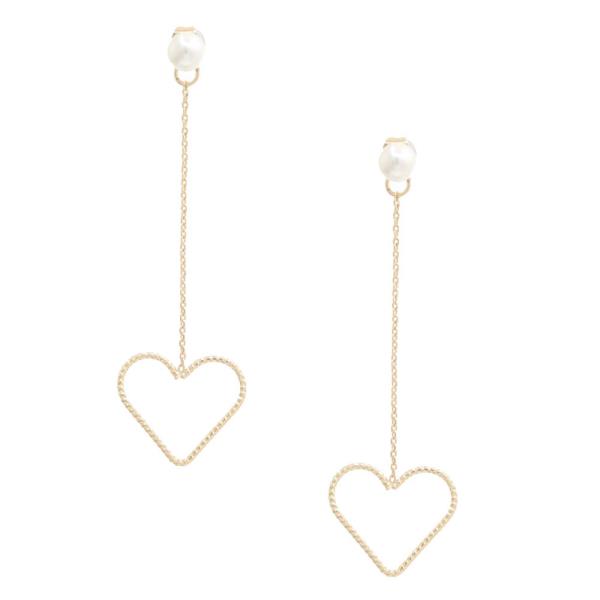 HEART CHAIN PEARL BEAD DANGLE EARRING