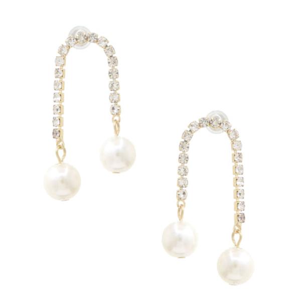 U SHAPE PEARL BEAD RHINESTONE EARRING