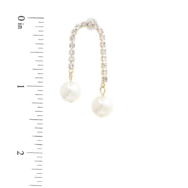 U SHAPE PEARL BEAD RHINESTONE EARRING