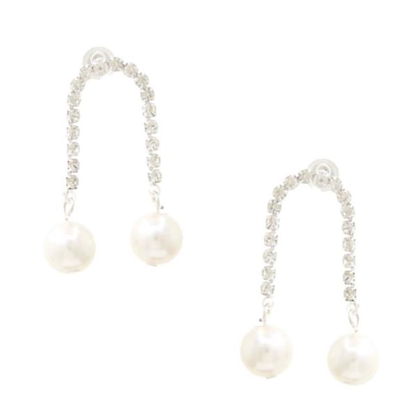 U SHAPE PEARL BEAD RHINESTONE EARRING