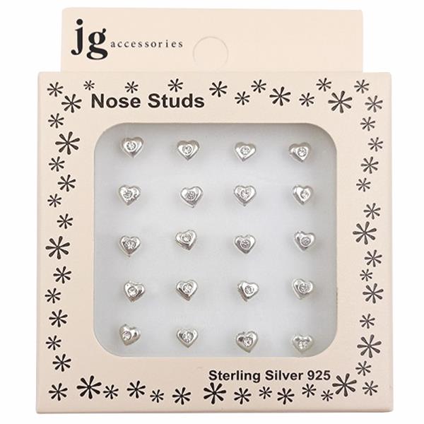 HEART CZ STERLING SILVER NOSE STUD SET